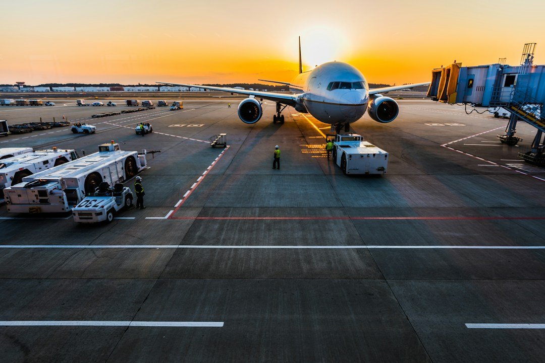 Aircraft at airport representing international logistics